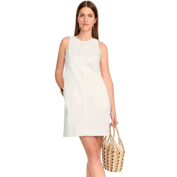 J. Crew Dress Womens Size 14 White Mini Denim Cotton Tank Pockets Quiet Luxury - Picture 1 of 13